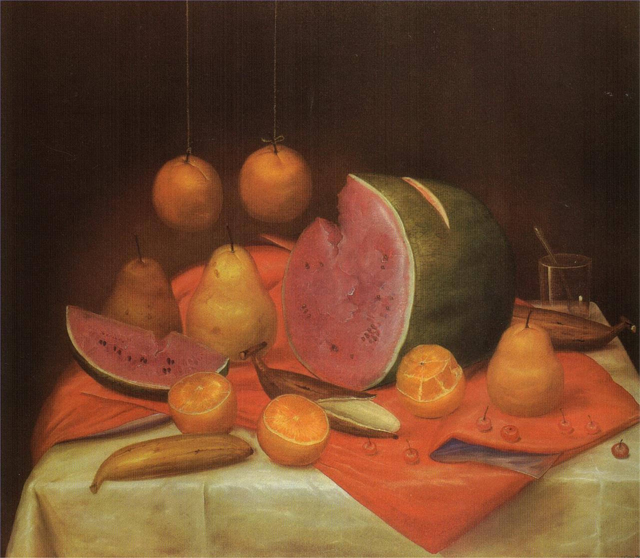 Stillleben mit Wassermelone 2 Fernando Botero Ölgemälde